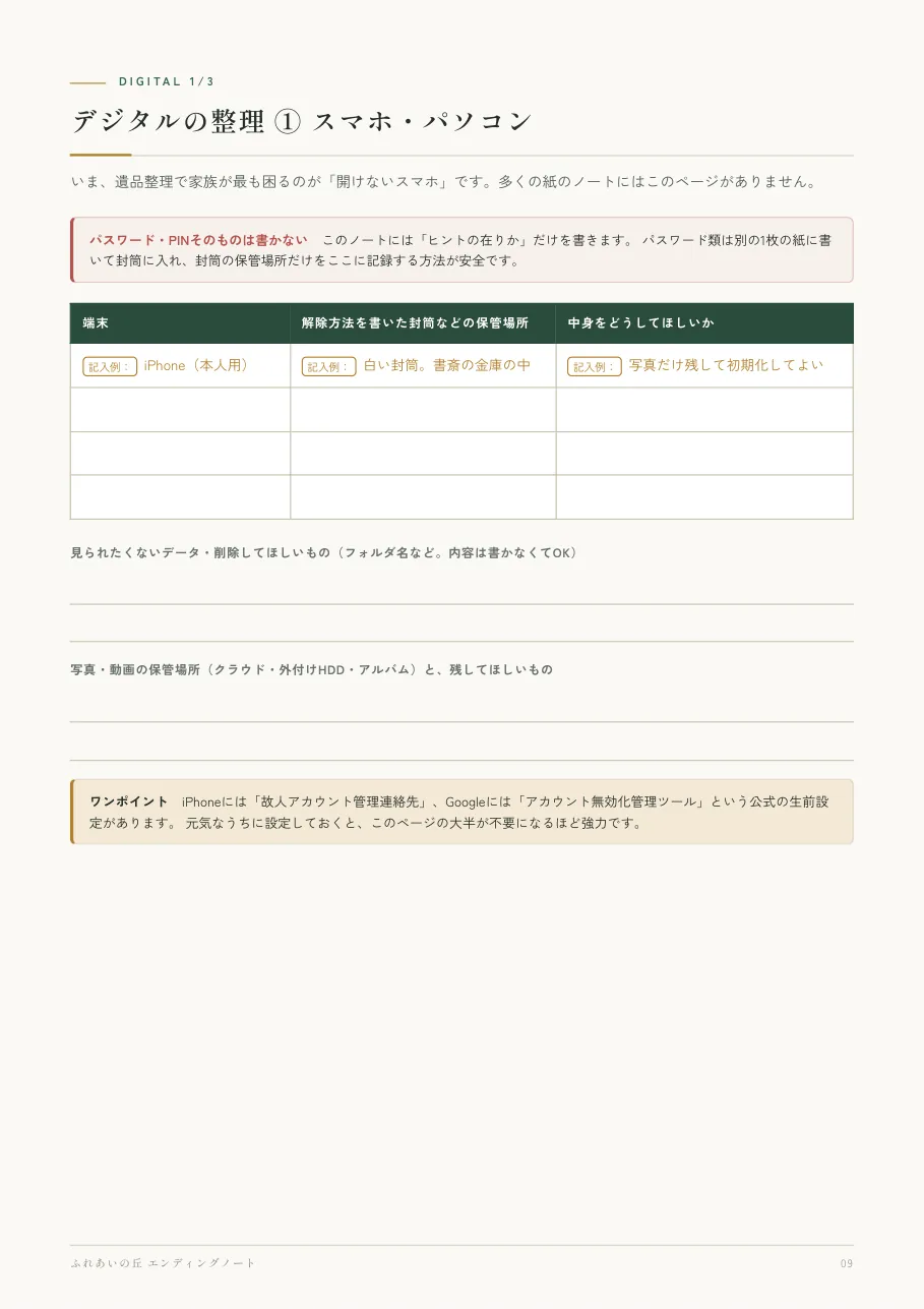 ふれあいの丘 エンディングノート P.09:デジタルの整理① スマホ・パソコン